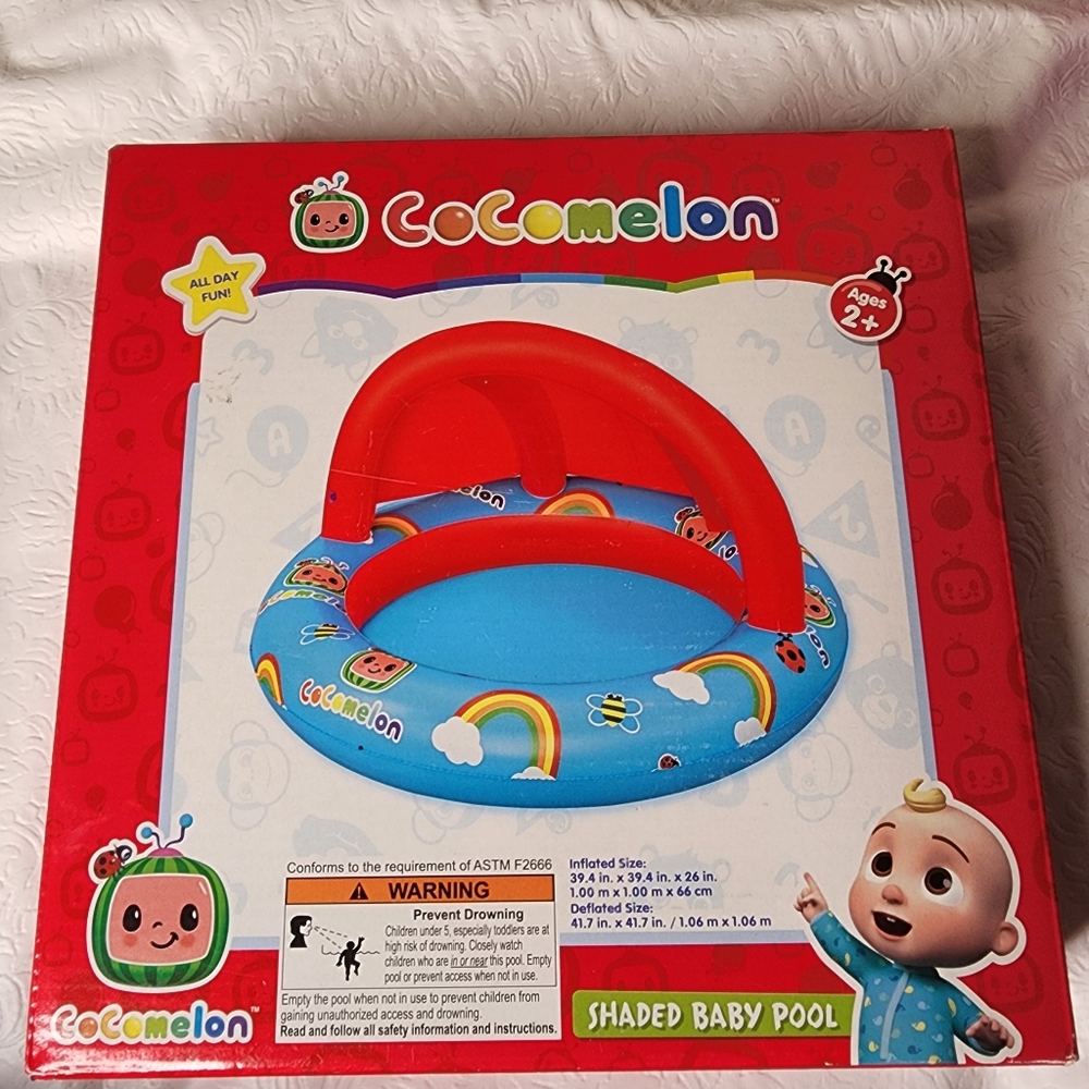 Cocomelon Shaded Baby Pool Ages 2+ Inflatable Toddler Pool Holds 7 Gallons NEW